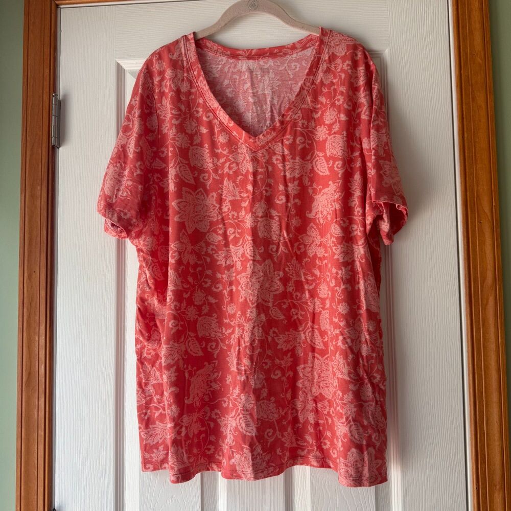 Lane Bryant 18/20 Coral Pink Floral Paisley Print Classic Perfect Sleeve Tee